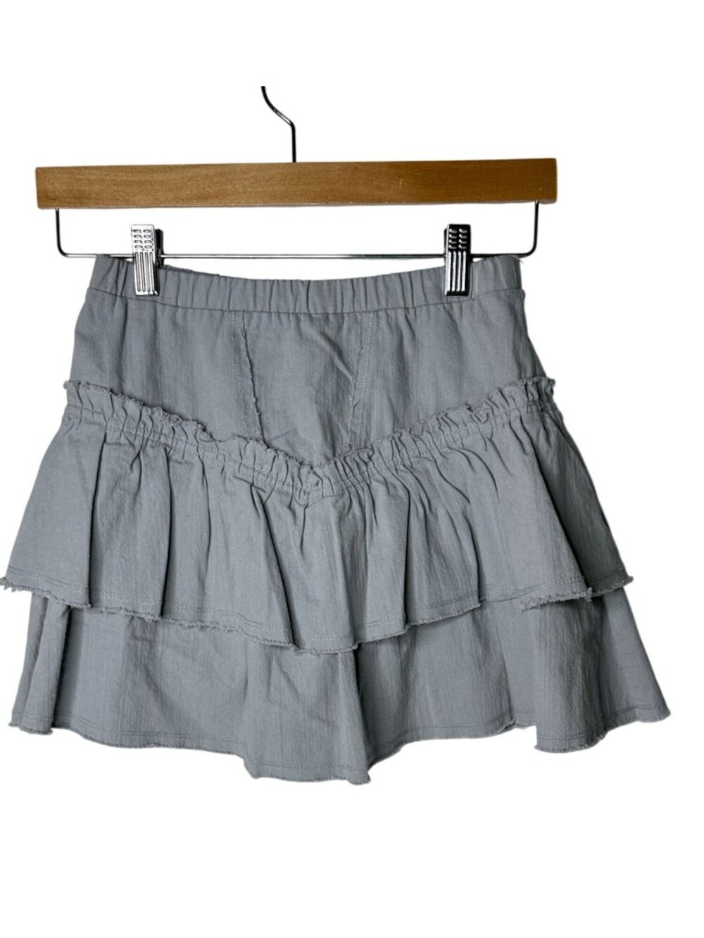 Kirious Los Angeles Womens XS Gray Tiered Ruffle Mini Skirt Boho Prairie